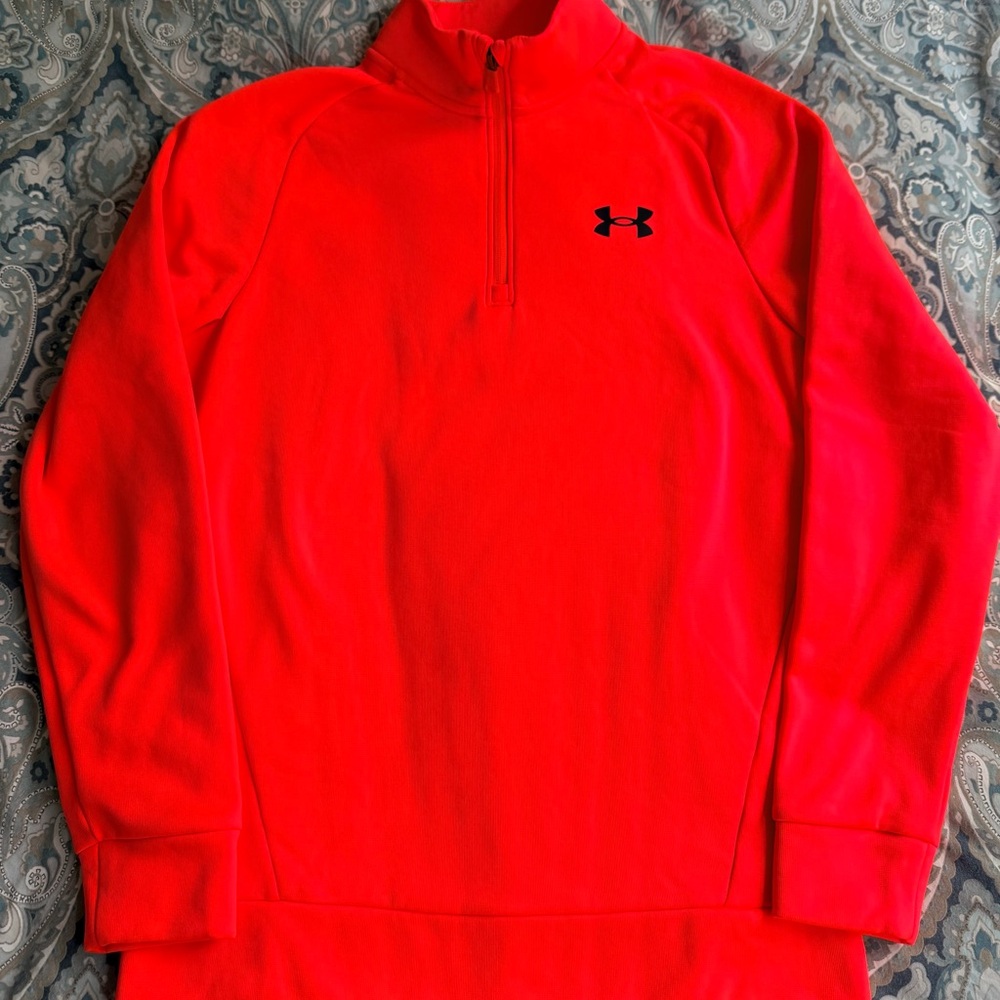 Under Armour Mens Fleece Twist 1/4 Zip Pullover Long Sleeve Neon Orange Red SM